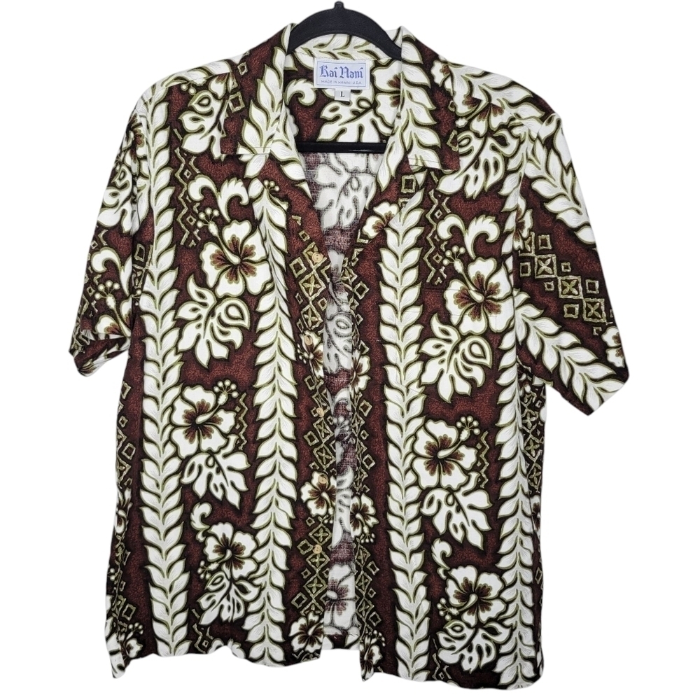 Vintage 70’s Kai Nani Reverse Hawaiian Shirt Mens Hibiscus Made in Hawaii USA
